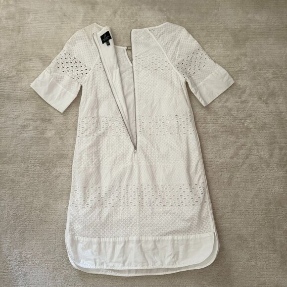 Adrianna Papell White Cotton Eyelet Short Sleeve Shift Dress Size 4 Keyhole Neck - Picture 6 of 14